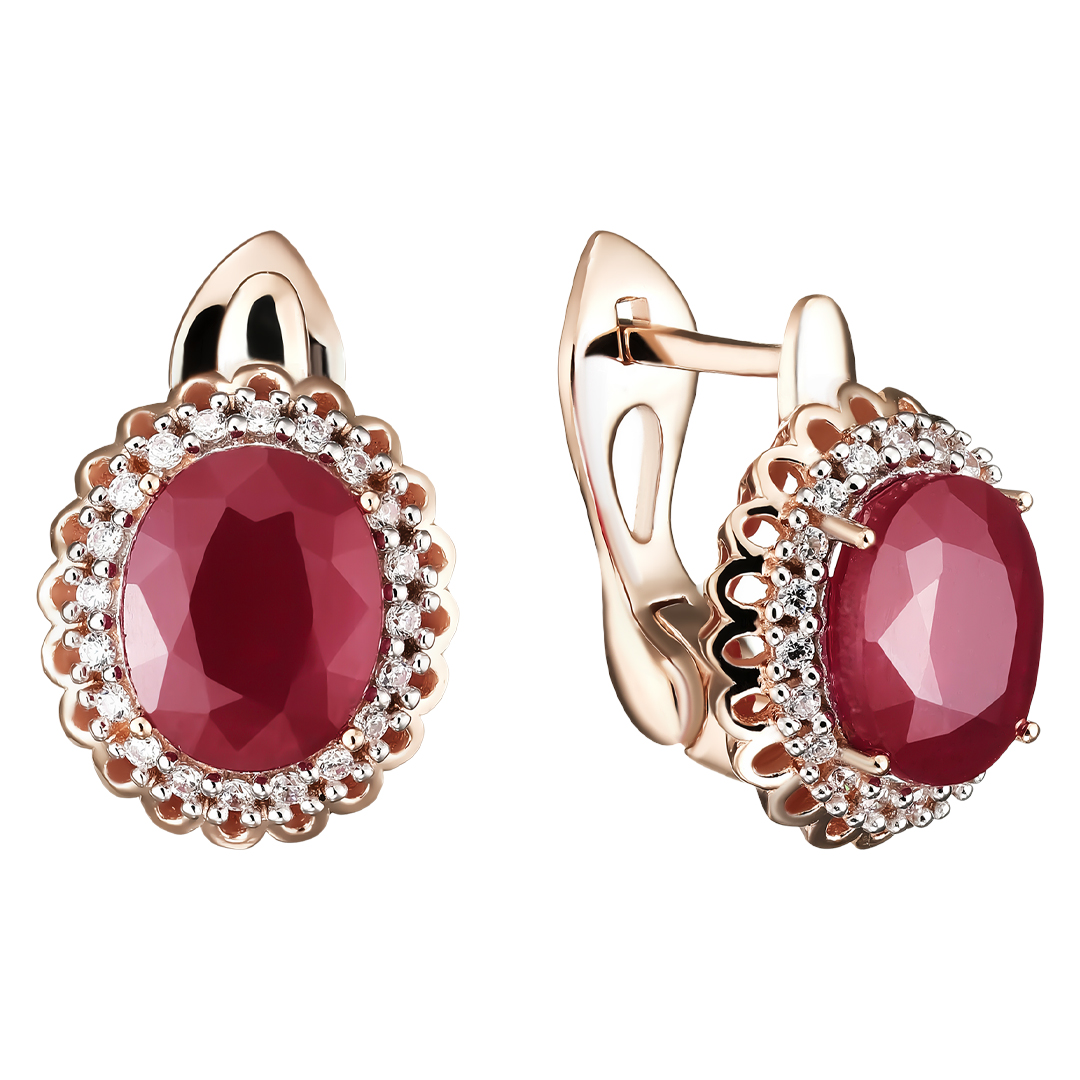 Серебряные серьги 925 пробы; вставки 2 Рубин F/2 7,1ct; 40 Куб. Цирконий бесцв. 0,8ct;